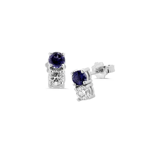 Boucles d'Oreilles Ioliteset Diamants en Or Blanc.
