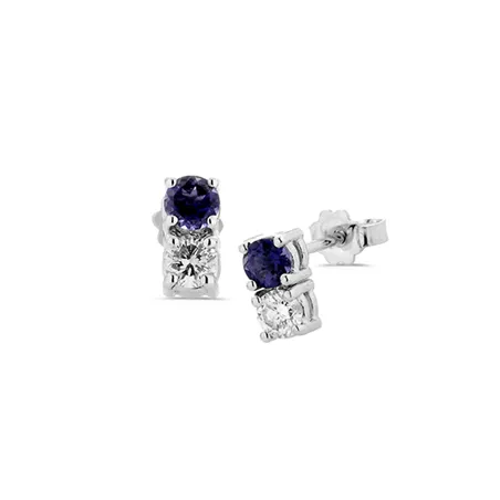 Boucles d'Oreilles Ioliteset Diamants en Or Blanc.