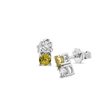 Boucles d'Oreilles Péridots 0.28ct et Diamants en Or Blanc.