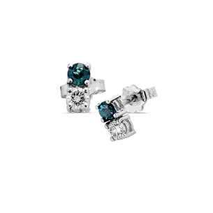 Boucles d'Oreilles Topaze Paraiba et Diamants en Or Blanc.