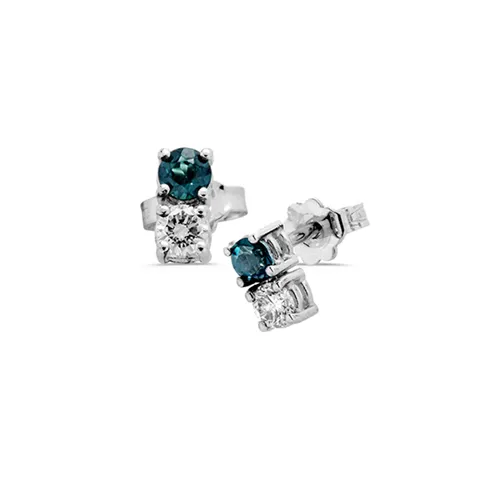 Boucles d'Oreilles Topaze Paraiba et Diamants en Or Blanc.