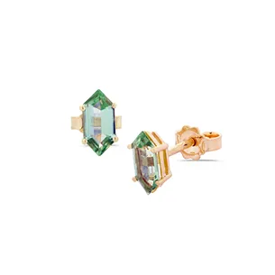 Boucles d'Oreilles Peridot Hexagonale en Or Jaune.