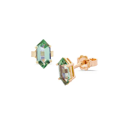 Boucles d'Oreilles Peridot Hexagonale en Or Jaune.