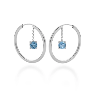 Créoles Tourmalines Rose Pendantes en Or Blanc  2