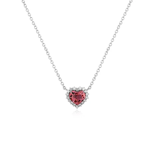 Collier Tourmaline Rose Coeur 1.64ct du Brésil entourage Diamants