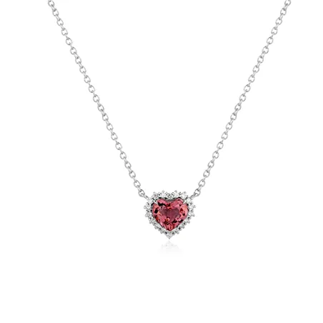 Collier Tourmaline Rose Coeur 1.64ct du Brésil entourage Diamants