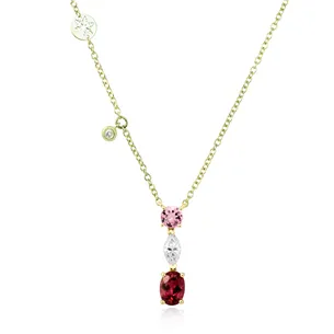 Collier Tourmaline Ronde Rose 0.45ct, Tourmaline Ovale Fuschia 1.14ct et Diamant