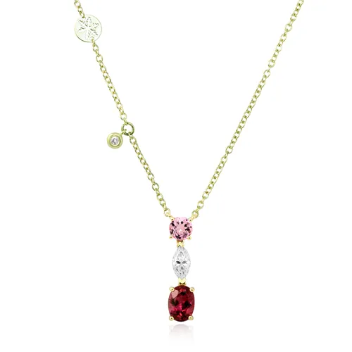 Collier Tourmaline Ronde Rose 0.45ct, Tourmaline Ovale Fuschia 1.14ct et Diamant