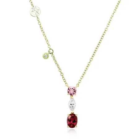 Collier Tourmaline Ronde Rose 0.45ct, Tourmaline Ovale Fuschia 1.14ct et Diamant